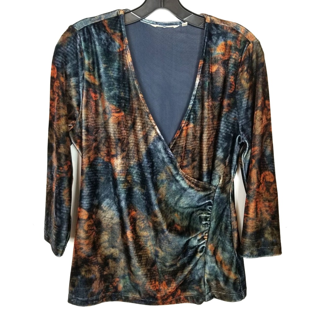 Soft Surroundings Women Velvet Alyssa Faux Wrap Top Blouse Sz M Stretchy Blouse